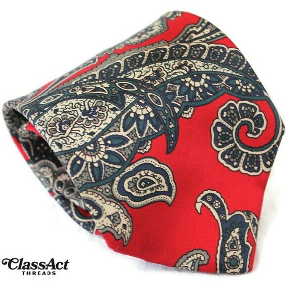 Mario Valentino Men's Necktie Classic Red Paisley Floral Silk 4" Wide - Picture 1 of 4